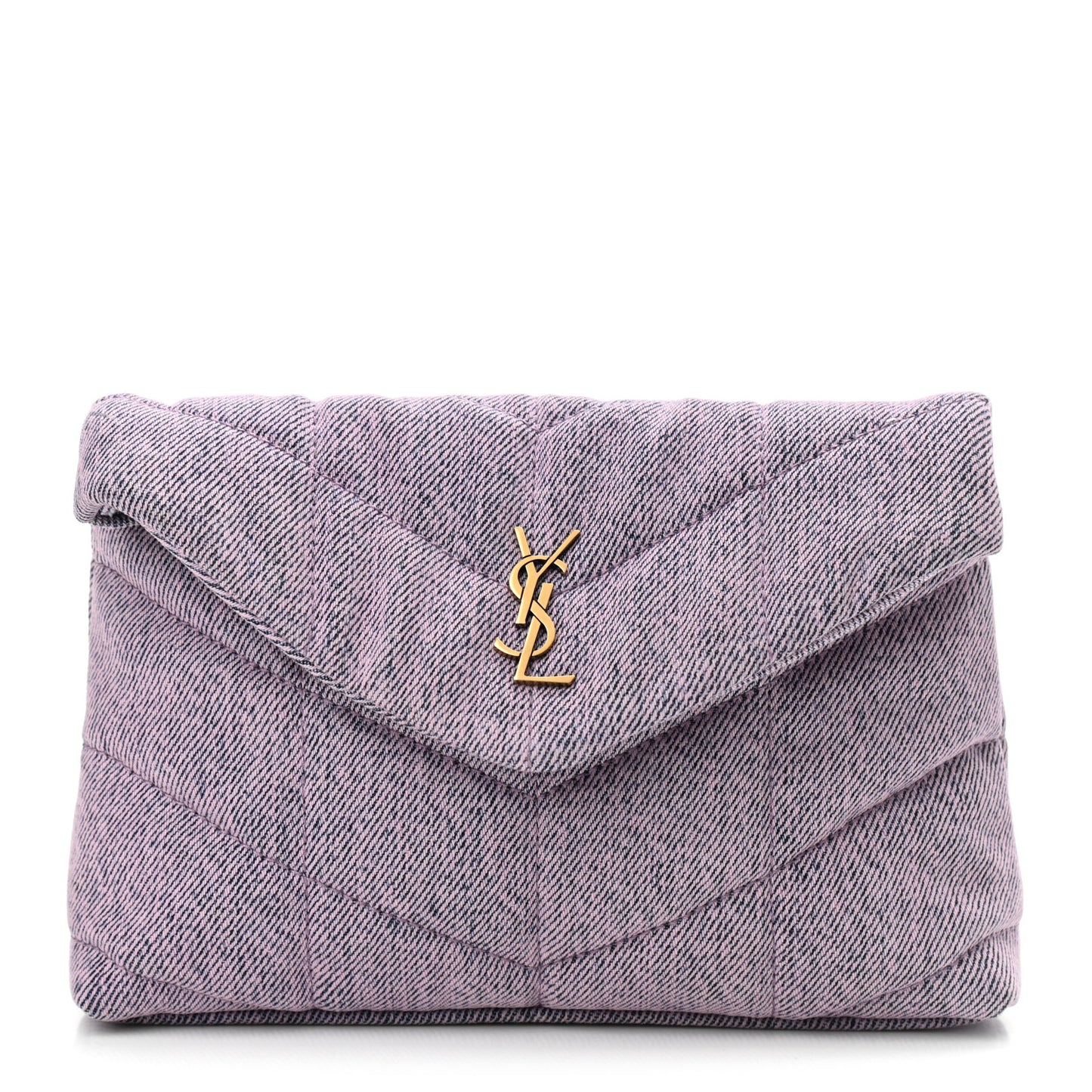 Denim Quilted Loulou Puffer Monogram Pouch Clutch Bleached Lilac