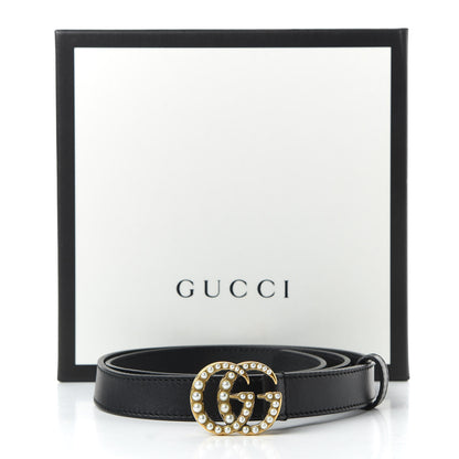 Gucci Moon Calfskin Pearl Double G 20mm Belt 80 32 Black Cream 5 of 5