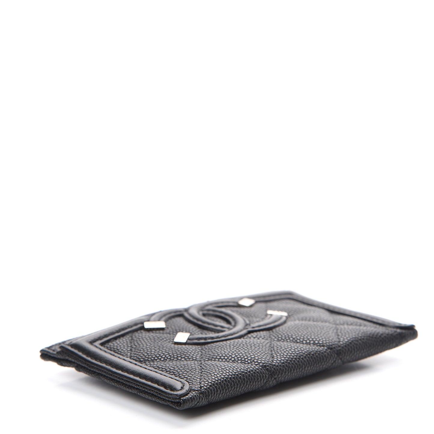 Caviar Quilted Filigree Card Holder Black