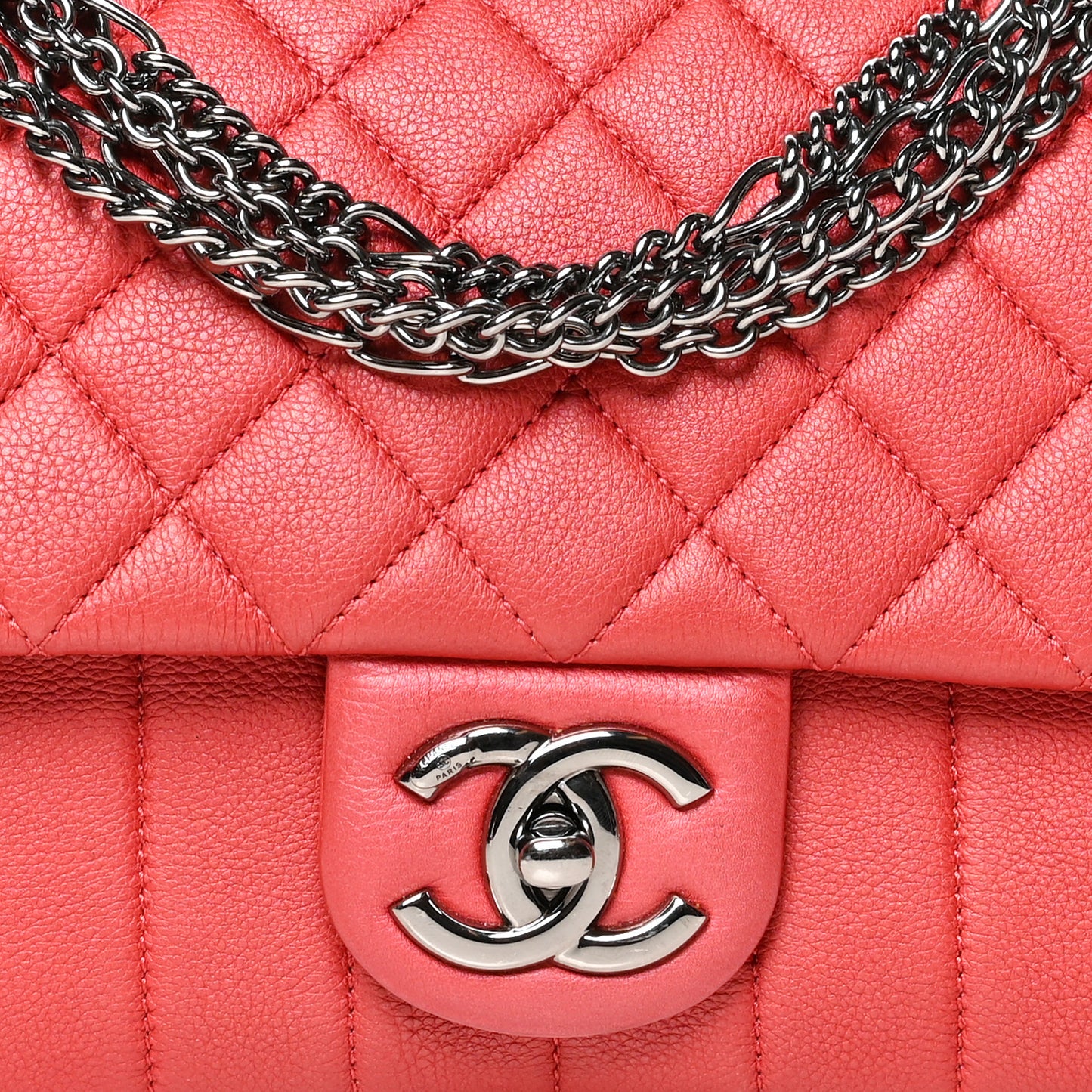 Calfskin Quilted Multi Chain Flap Red
