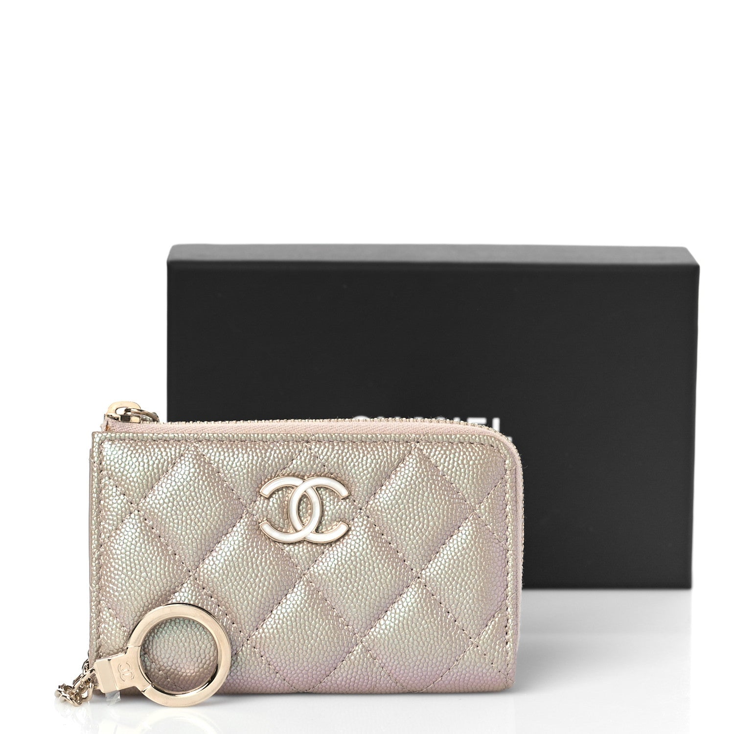Chanel Iridescent Caviar Quilted Zipped Key Holder Case Beige 9 of 9