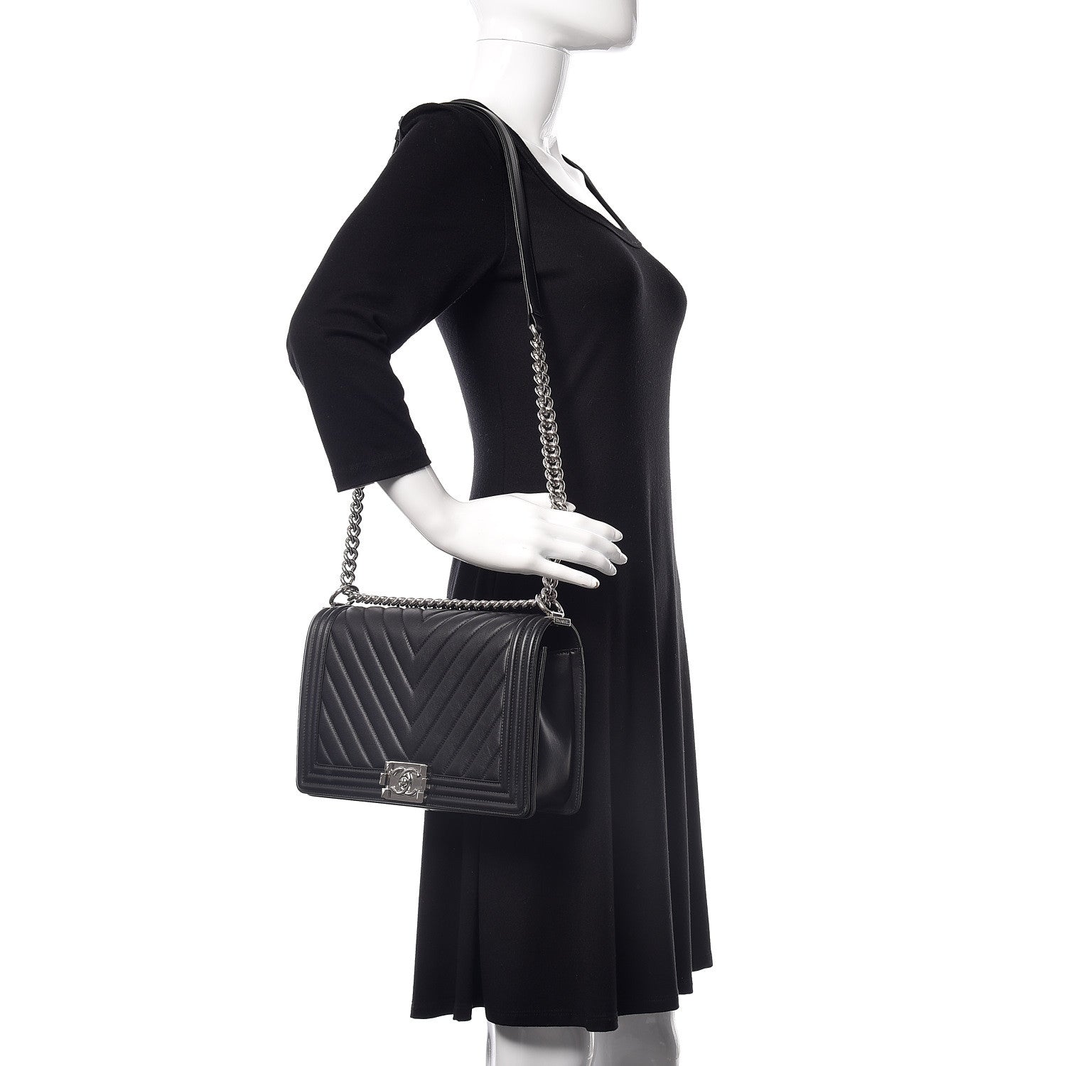 Chanel Lambskin Chevron Quilted New Medium Boy Flap Black 2 of 11