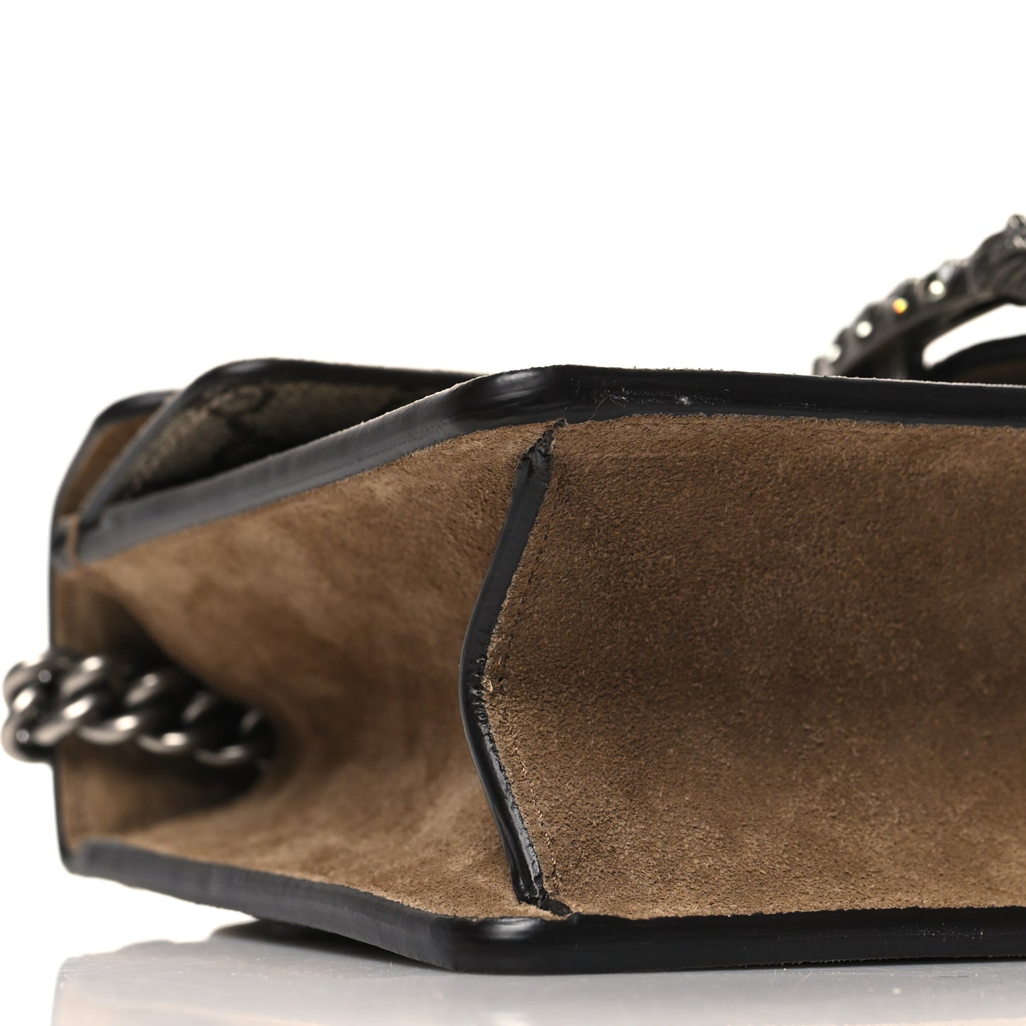 GG Supreme Monogram Suede Crystal Small Dionysus Shoulder Bag Beige Ebony Taupe