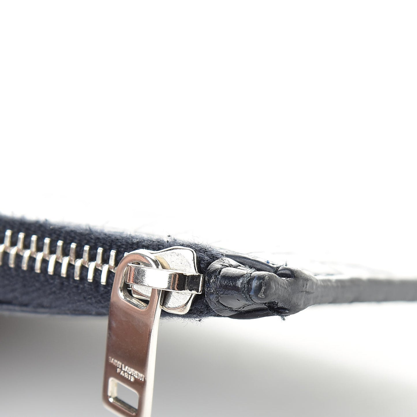 Calfskin Crocodile Embossed 5 Fragments Zip Pouch Card Holder Blue Marine