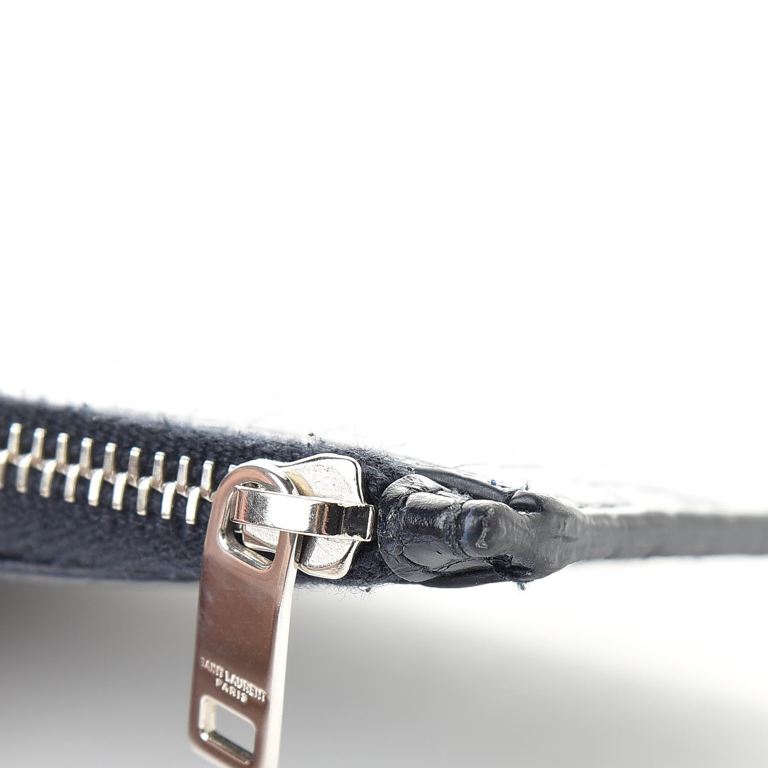 Saint Laurent Calfskin Crocodile Embossed 5 Fragments Zip Pouch Card Holder Blue Marine 10 of 11
