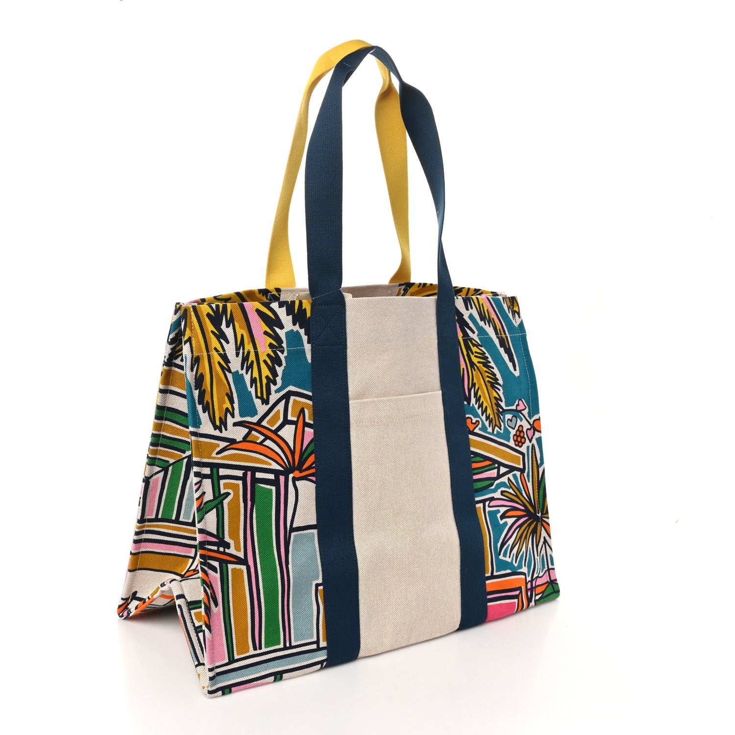 Hermes Cotton Canvas Vue Sur La Dune Beach Bag Outremer Bubble Gum Jaune D'Or 3 of 9