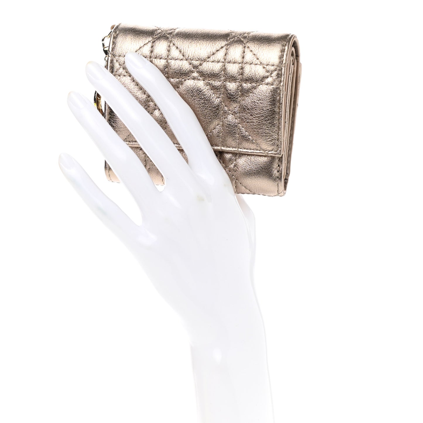 Metallic Lambskin Cannage Lady Dior Lotus Wallet Gold