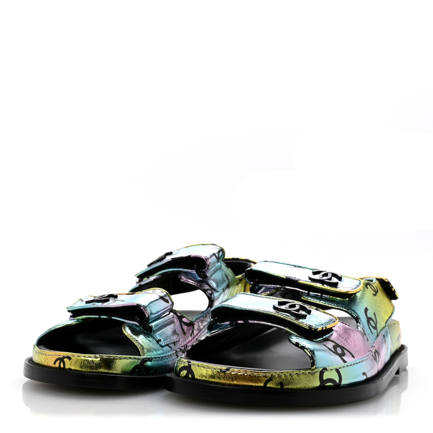 Laminated Lambskin Printed CC Dad Sandals 38 Multicolor