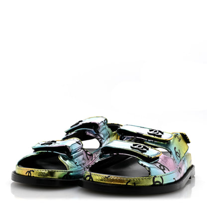 Chanel Laminated Lambskin Printed CC Dad Sandals 38 Multicolor 4 of 10