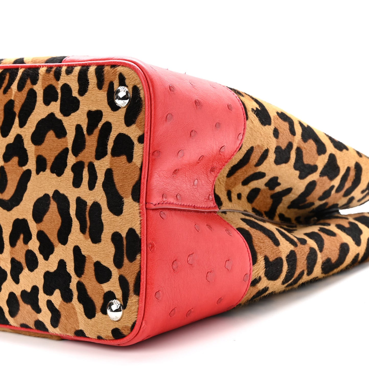 Calf Hair Ostrich Leopard Print Medium Double Bag Miele Voyage