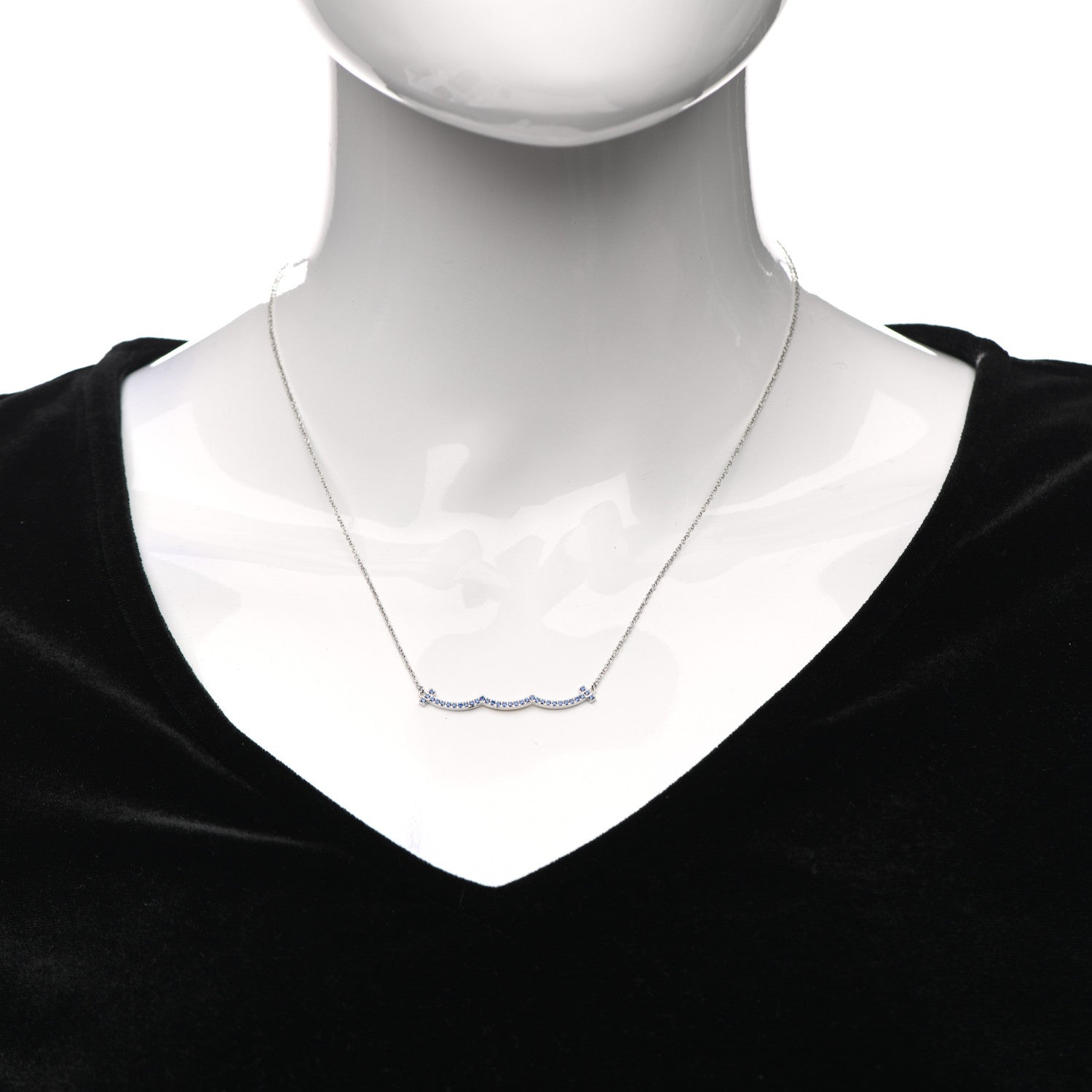 Tiffany 18K White Gold Blue Sapphire Wave Pendant Necklace 2 of 5