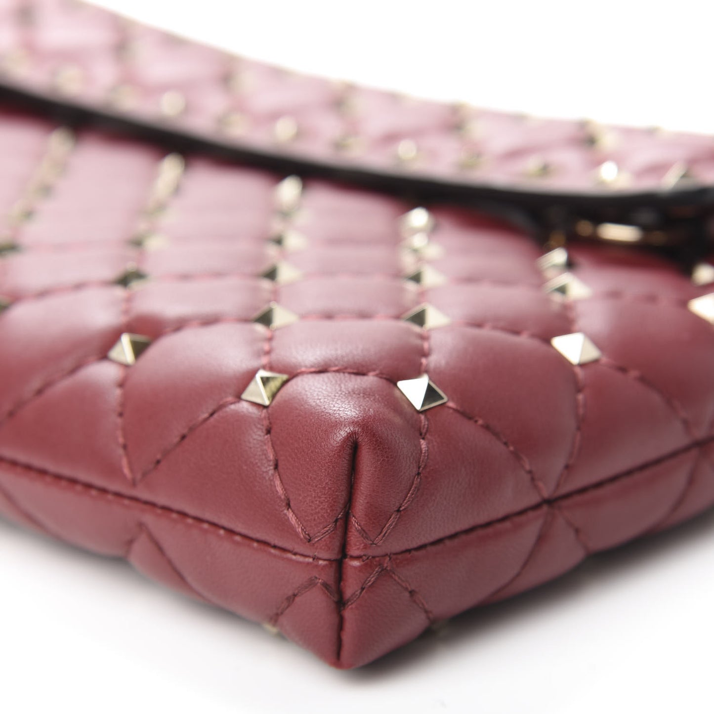 Nappa Rockstud Spike Side Slip Zip Clutch Rubino