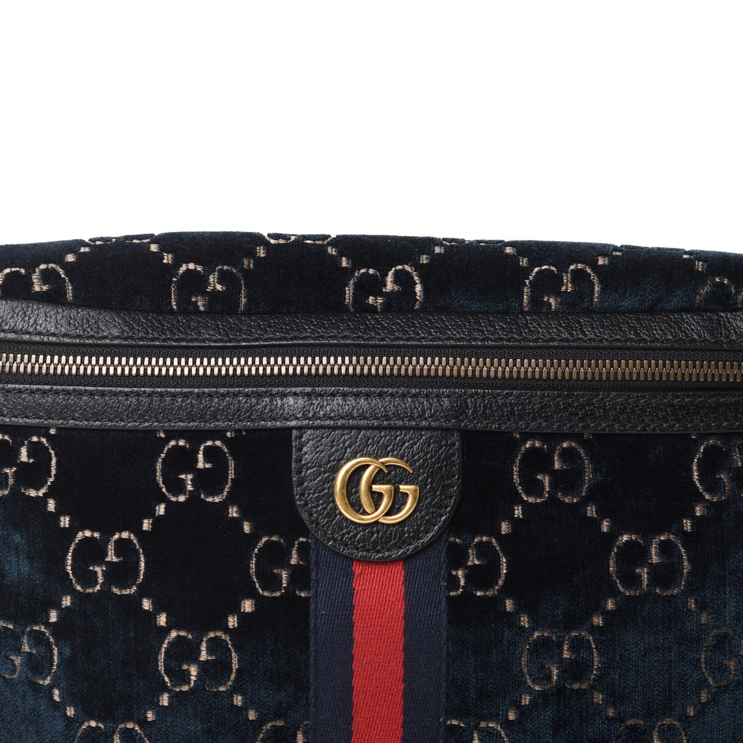 Velvet GG Monogram Web Belt Bag Blue Beige