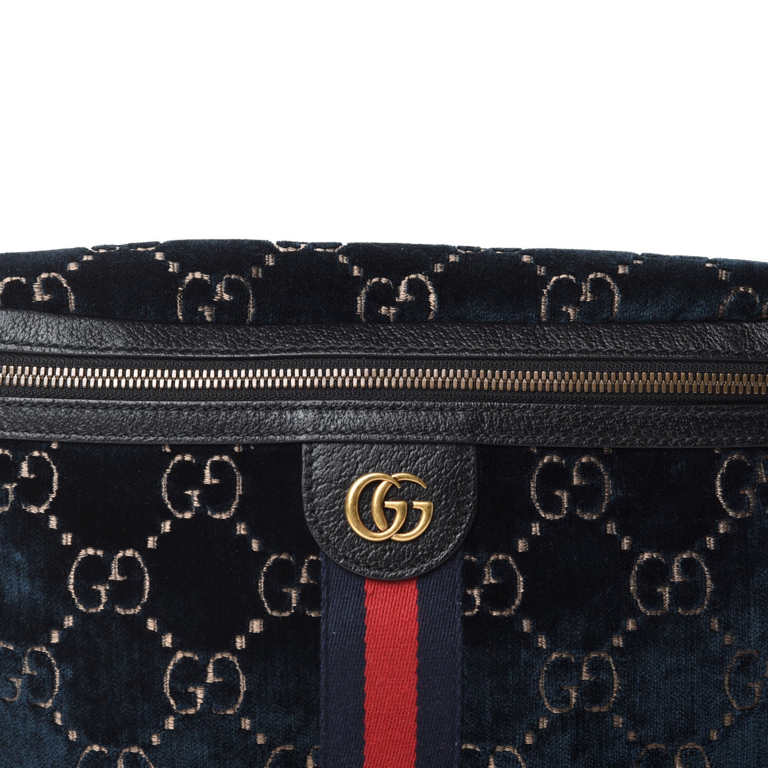 Gucci Velvet GG Monogram Web Belt Bag Blue Beige 10 of 10