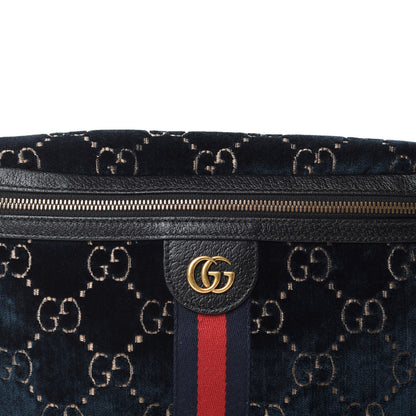 Gucci Velvet GG Monogram Web Belt Bag Blue Beige 10 of 10