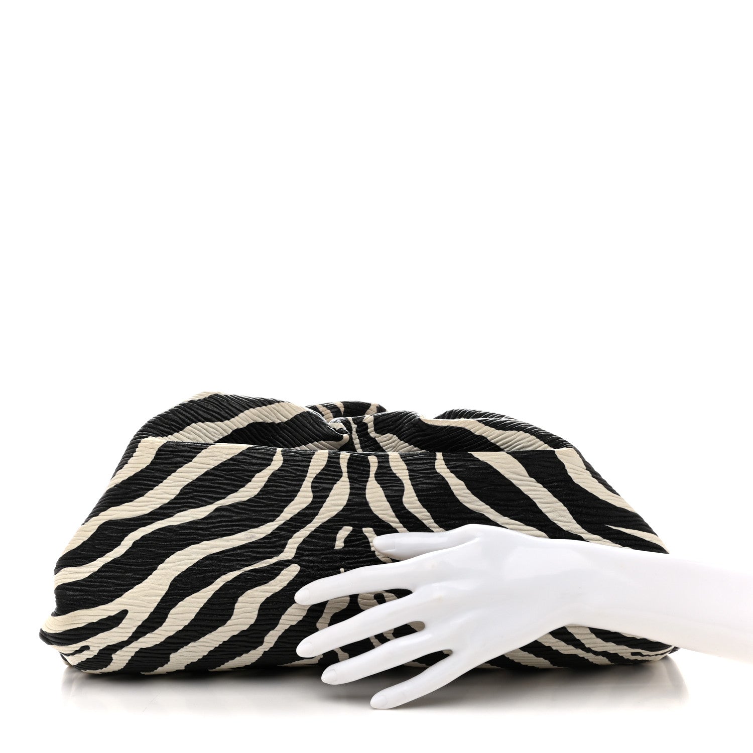 Bottega Veneta Nappa Zebra Print The Pouch Oversized Clutch White
