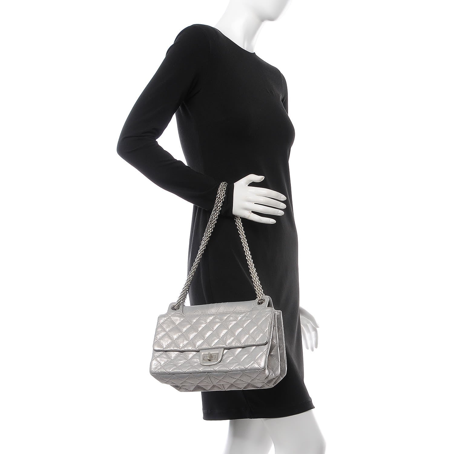 Chanel Metallic Aged Calfskin Quilted Reissue 2.55 Accordion Flap Silver 4 of 24