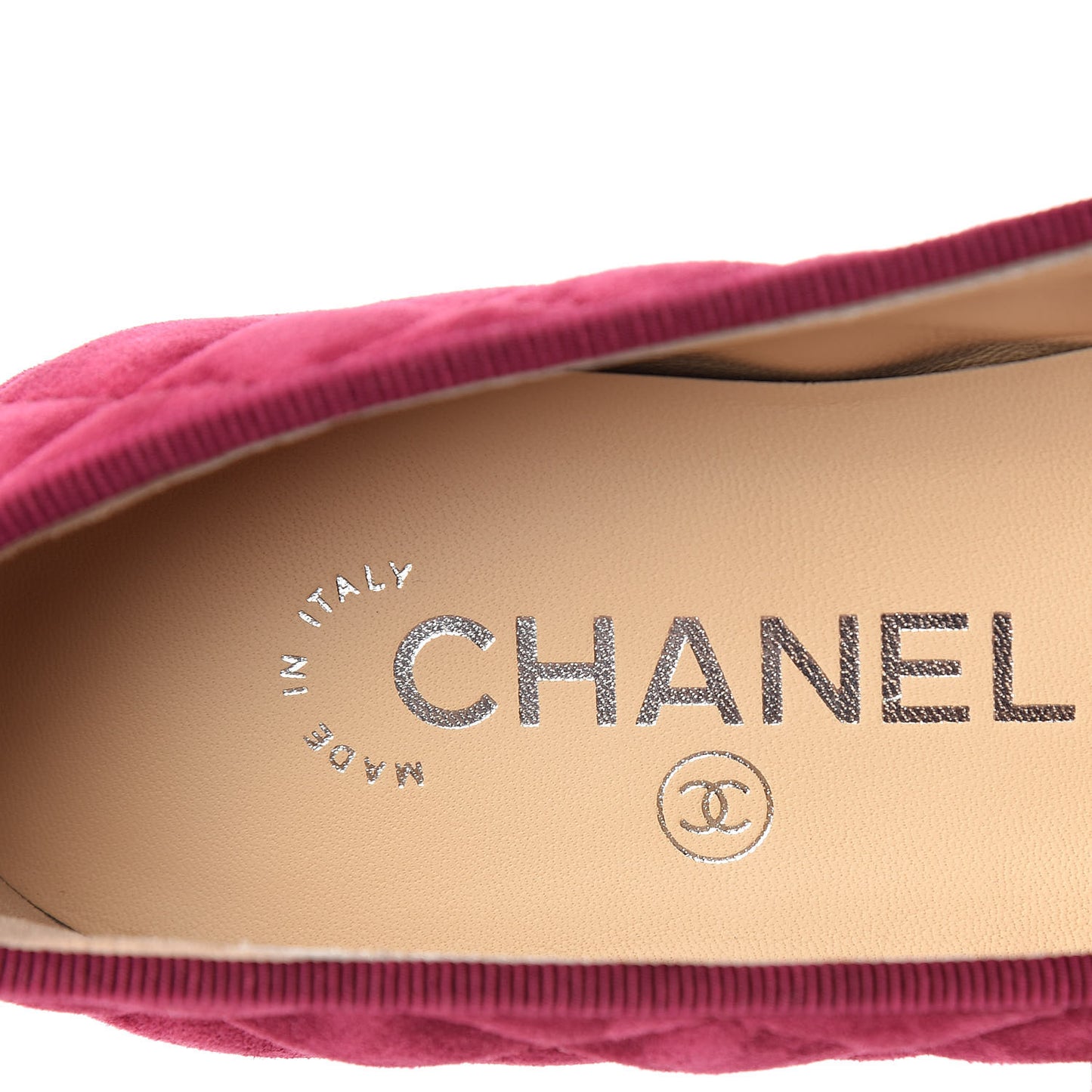 Suede Calfskin Quilted Cap Toe CC Ballerina Flats 35 Dark Pink
