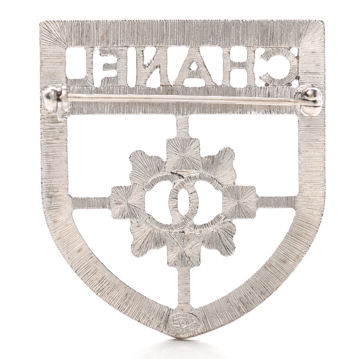 Swarovski Baguette Crystal CC Shield Brooch Silver