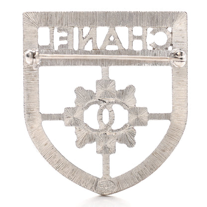 Chanel Swarovski Baguette Crystal CC Shield Brooch Silver 3 of 4