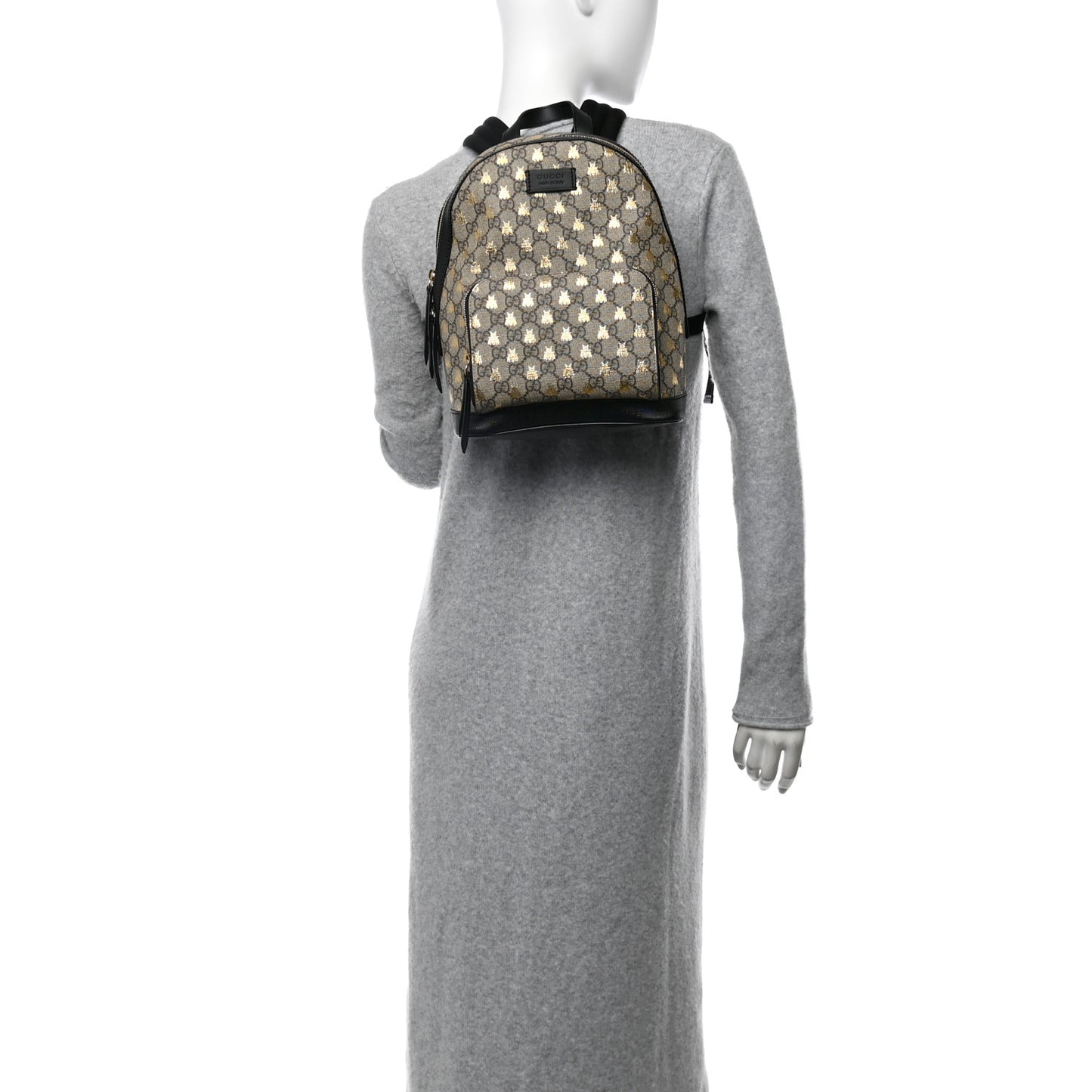 GG Supreme Monogram Bees Print Small Day Backpack Beige Oro Black