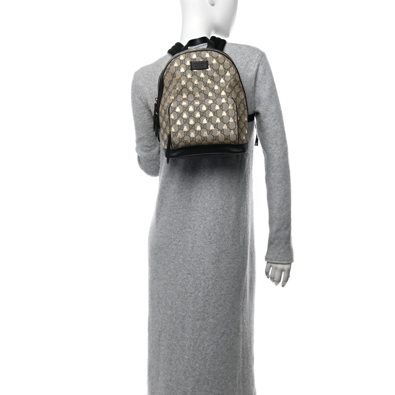 Gucci GG Supreme Monogram Bees Print Small Day Backpack Beige Oro Black 3 of 11