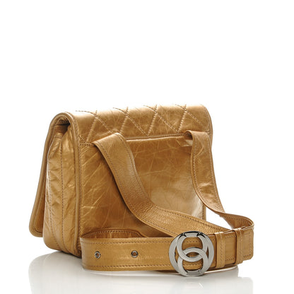 Chanel Aged Calfskin Quilted Vintage Ligne Messenger Flap Gold 3 of 10
