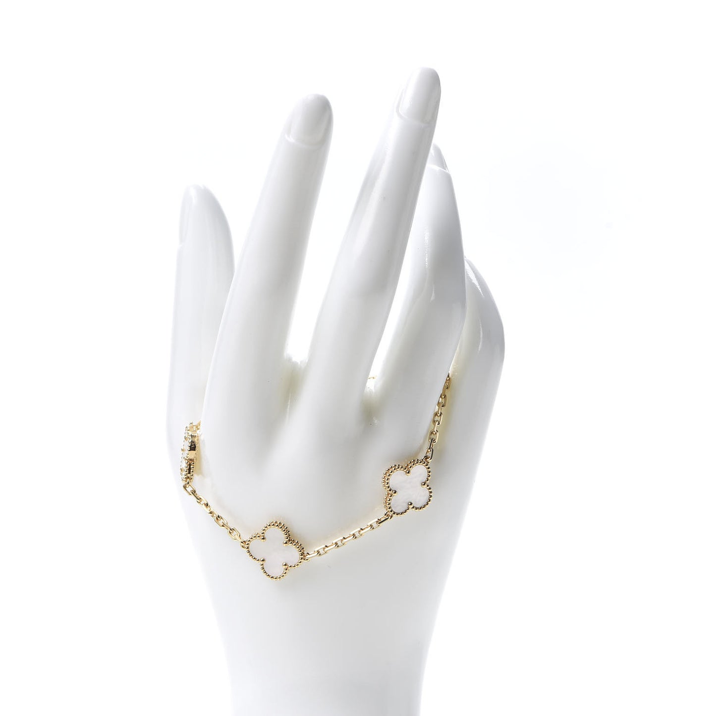 18K Yellow Gold Mother of Pearl 5 Motifs Vintage Alhambra Bracelet