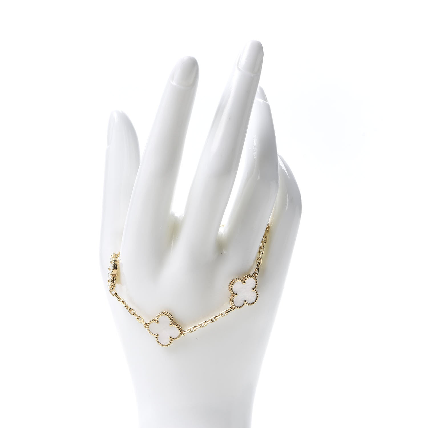 Van Cleef & Arpels 18K Yellow Gold Mother of Pearl 5 Motifs Vintage Alhambra Bracelet 2 of 7