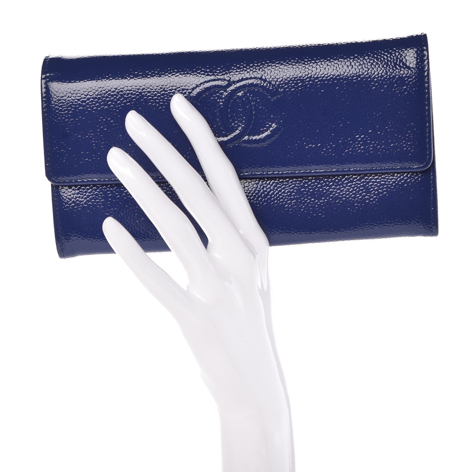 Chanel Patent Caviar Timeless CC Large Gusset Flap Wallet Blue 2 of 8