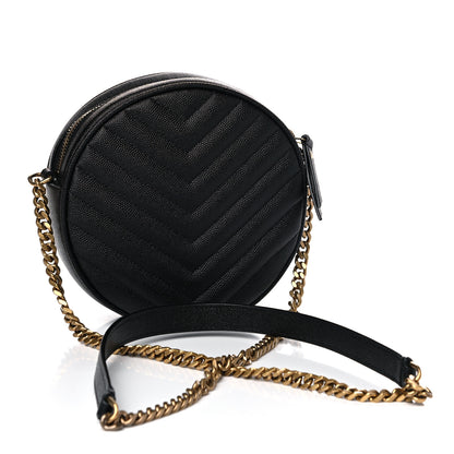Saint Laurent Grain De Poudre Matelasse Chevron Quilted Round Vinyle Camera Bag Black 3 of 7