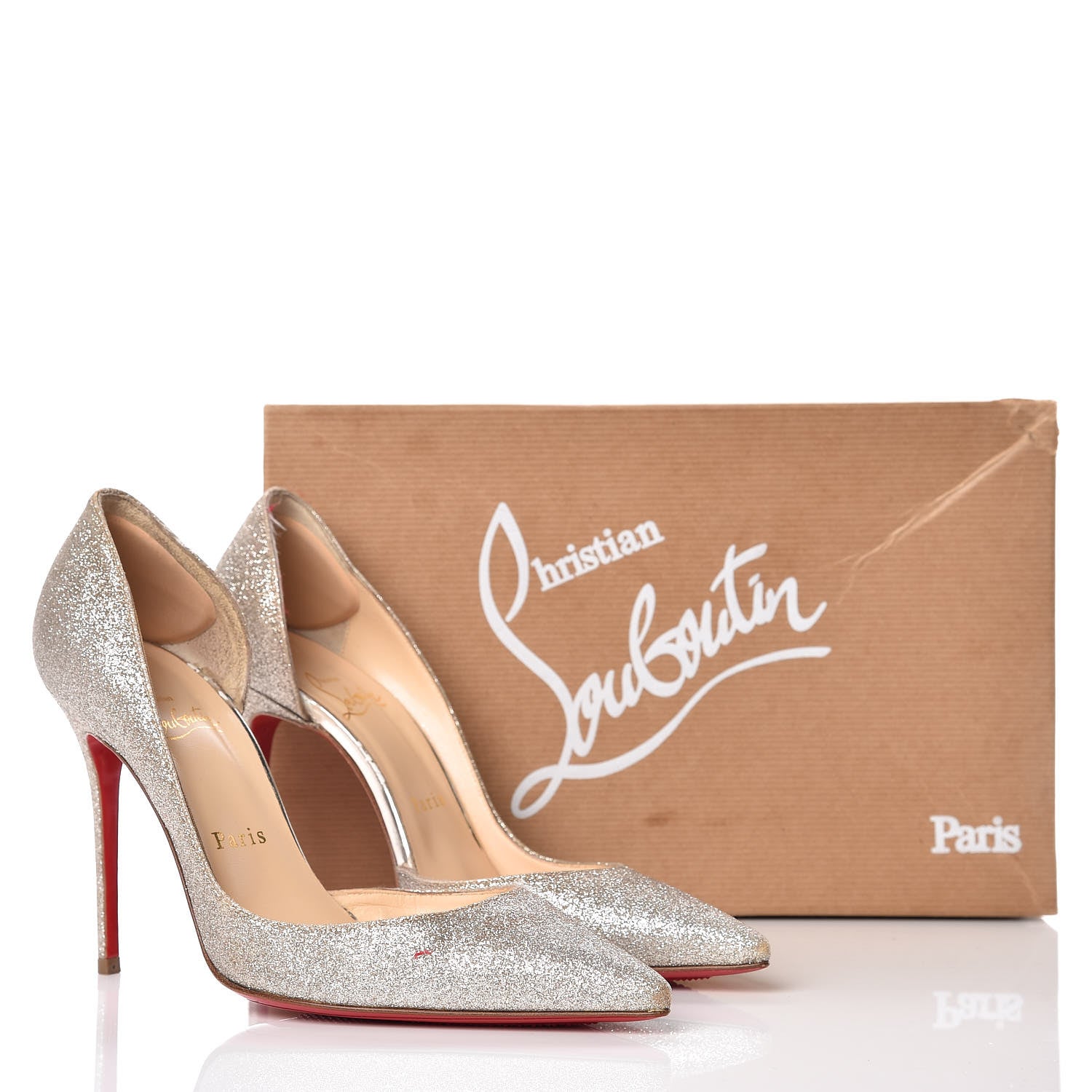 Christian Louboutin Glitter Mini Specchio Iriza 100 Pumps 37 Ivory Havana Beige 14 of 14