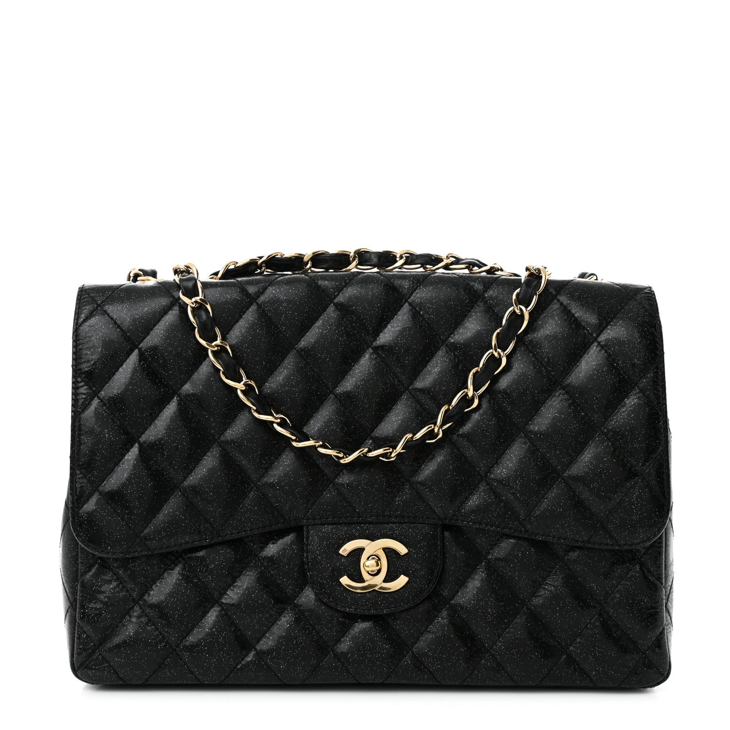 Chanel Patent Quilted Sparkle Glitter Jumbo Single Flap Black 1 of 13
