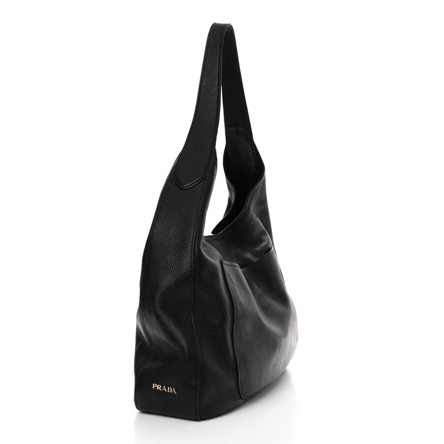 Vitello Daino Medium Pocket Hobo Bag Black