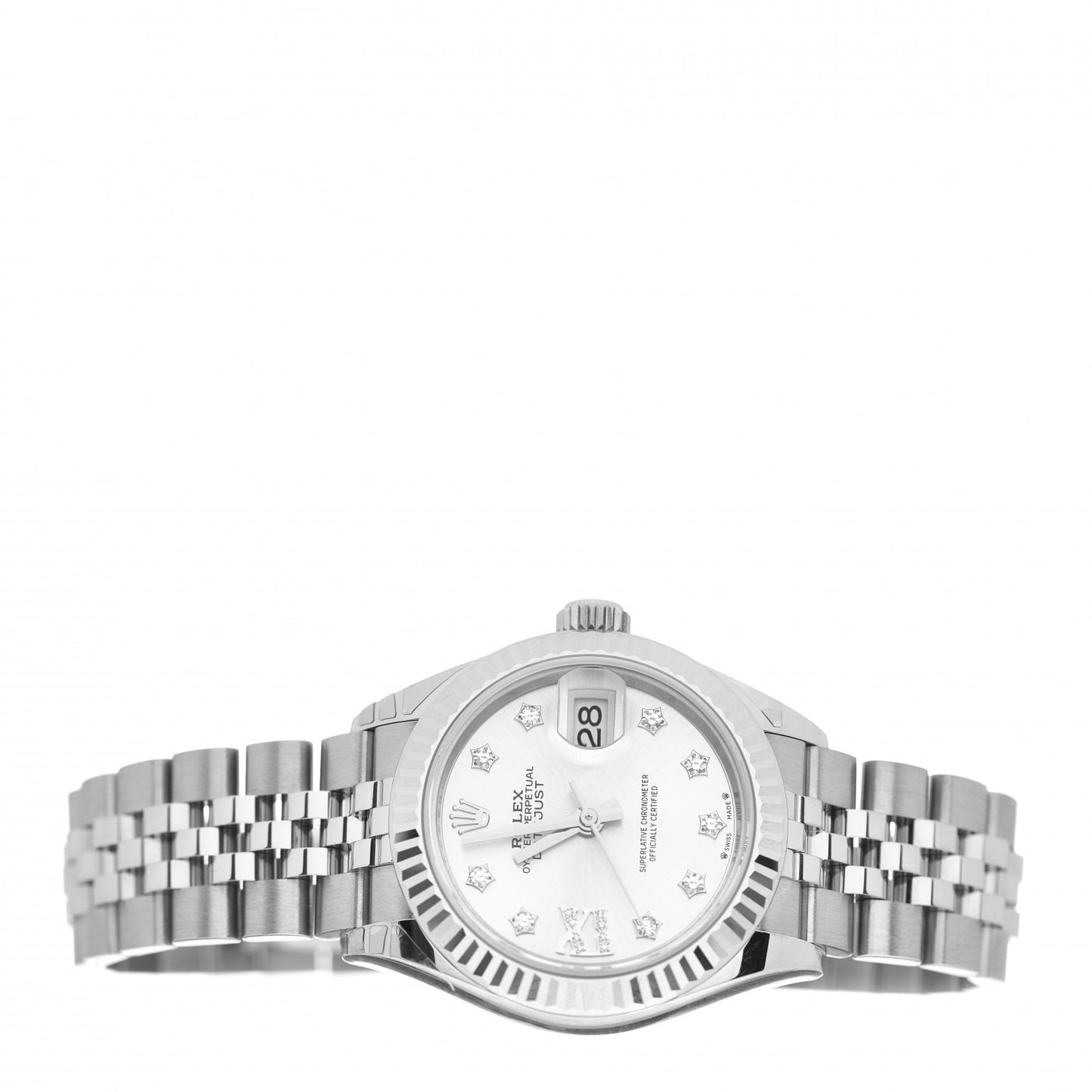 Stainless Steel 18K White Gold Diamond 28mm Oyster Perpetual Datejust Watch Silver 279174