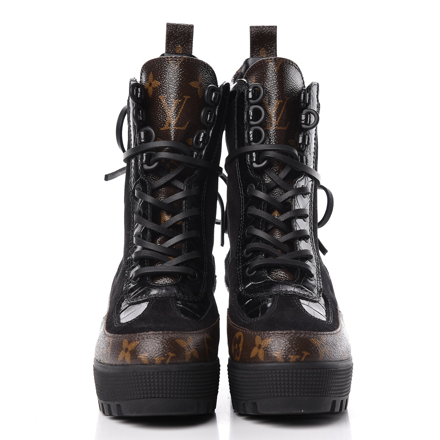 Suede Calfskin Monogram Laureate Platform Desert Boots 36 Black