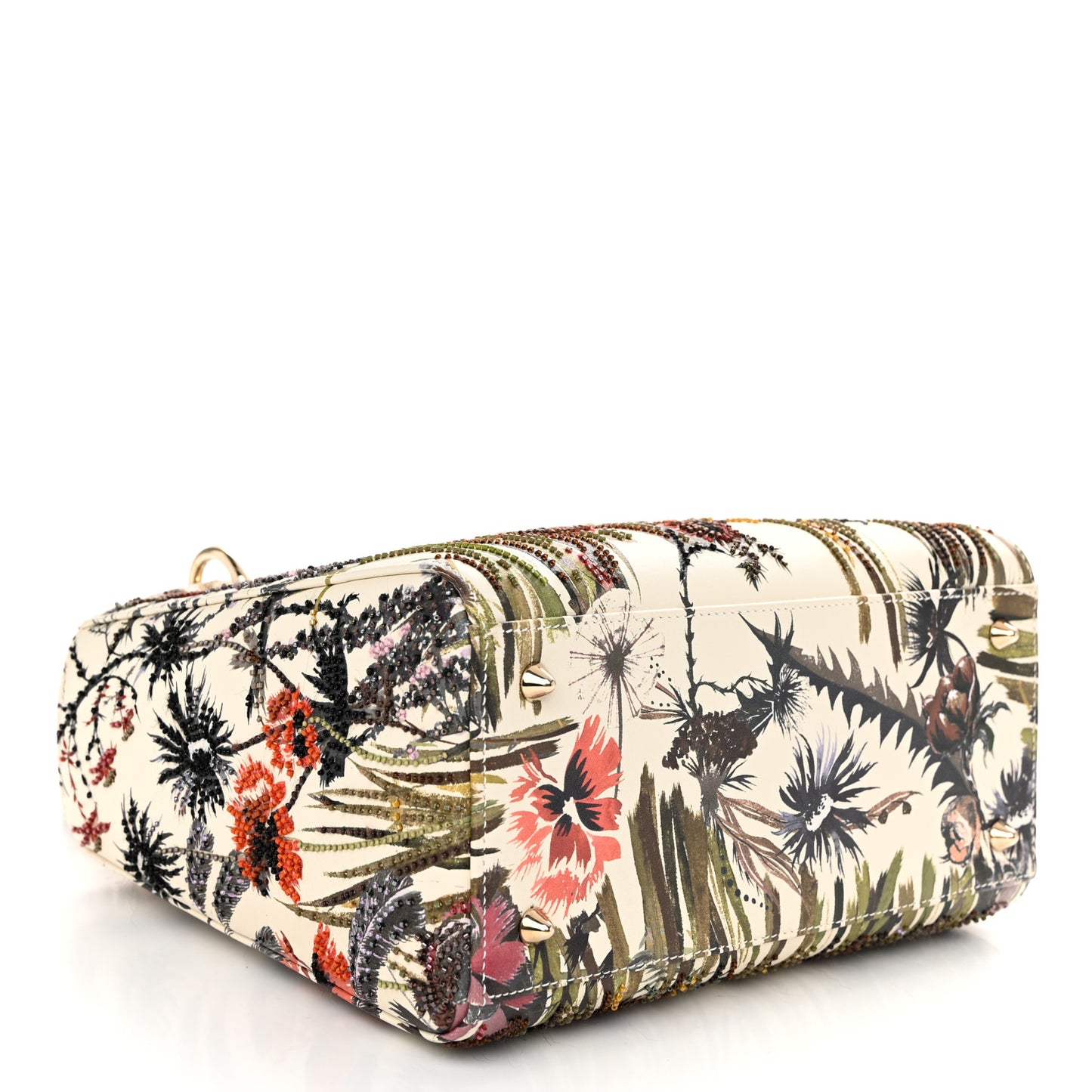 Calfskin Beaded Embroidered Jardin Naturel Mini Lady Dior White Multicolor