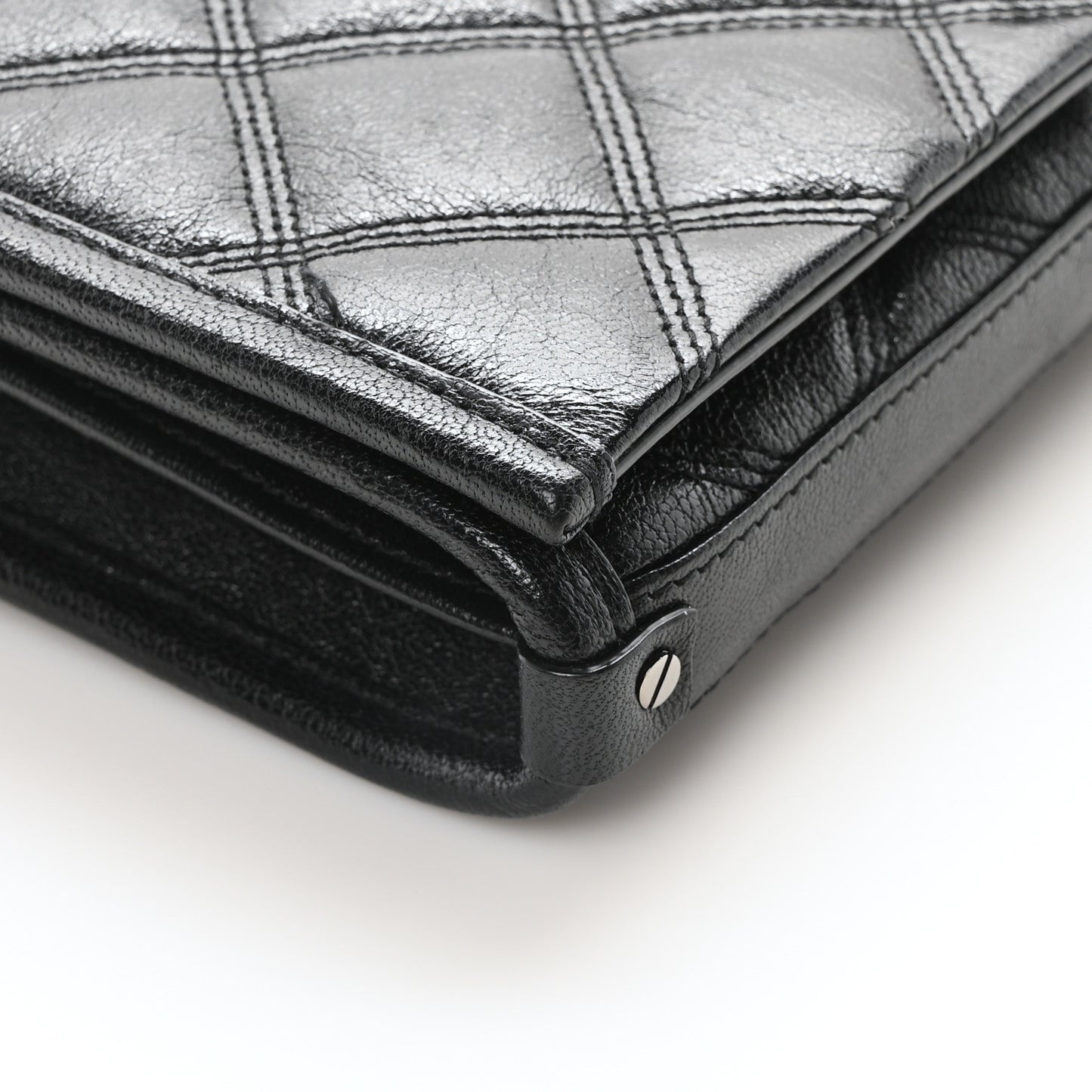 Lambskin Diamond Quilted Becky Chain Wallet Black
