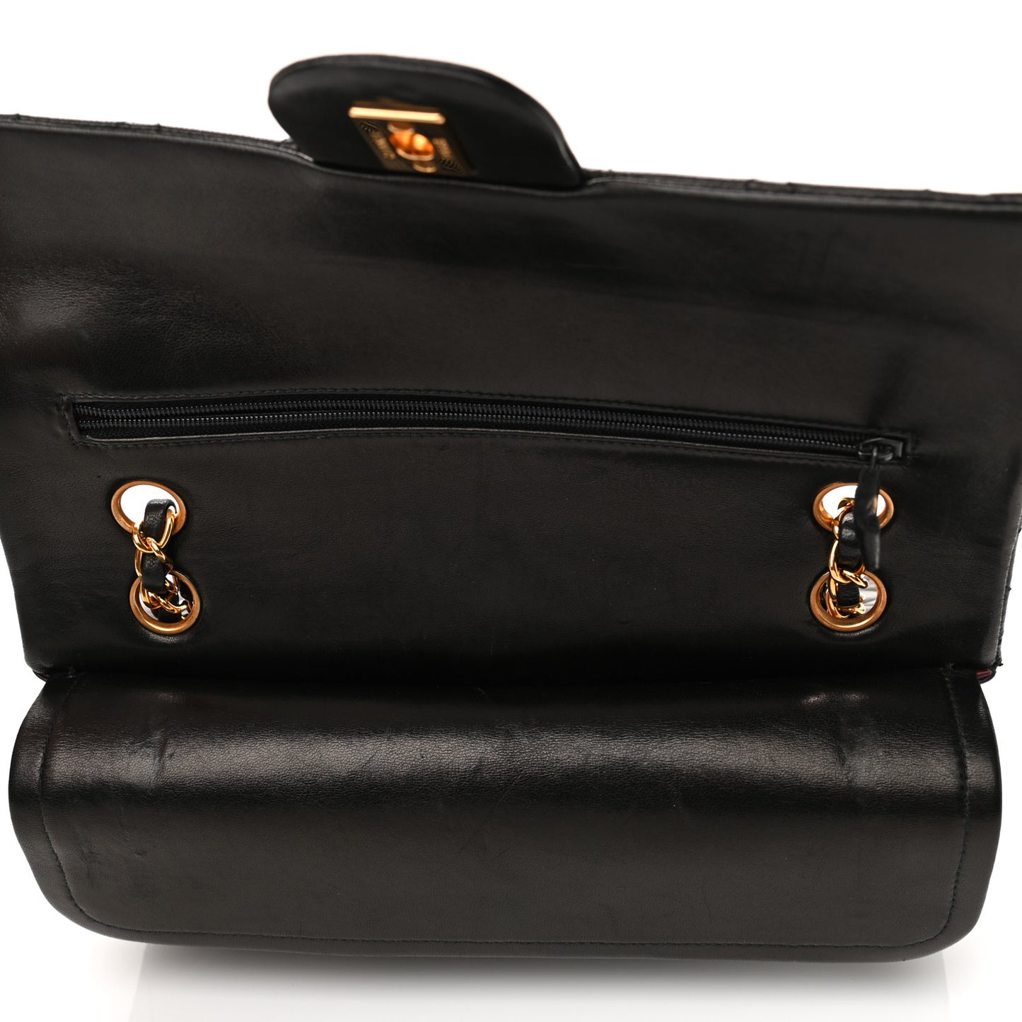Lambskin Quilted Medium Double Flap Black