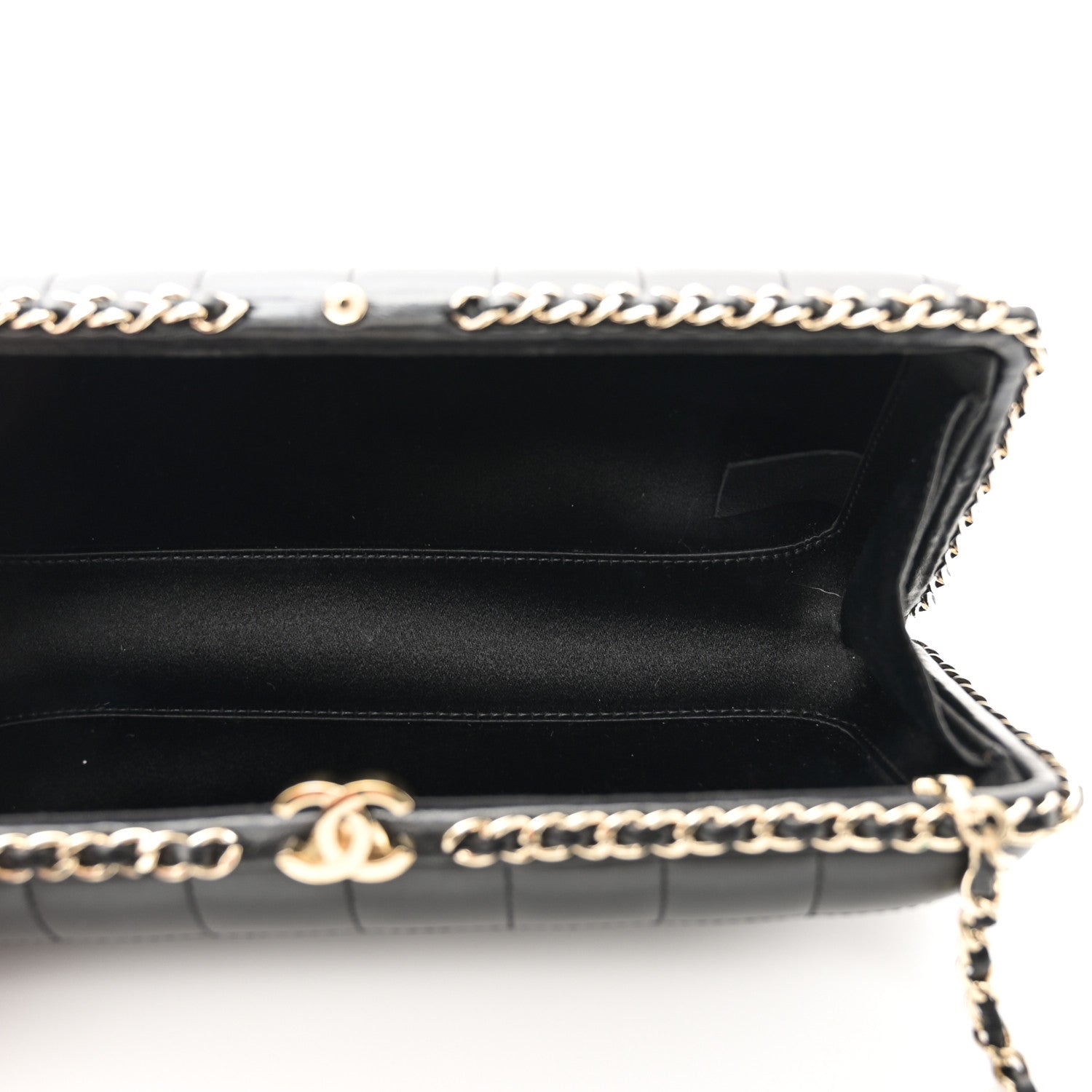 Chanel Lambskin Quilted CC Studded Chain Around Clutch Black 5 of 10