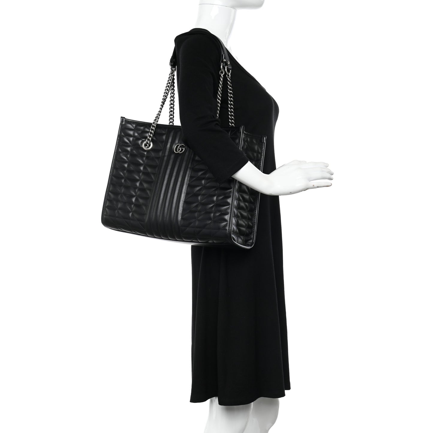 Calfskin Matelasse Aria Medium GG Marmont Shoulder Tote Black