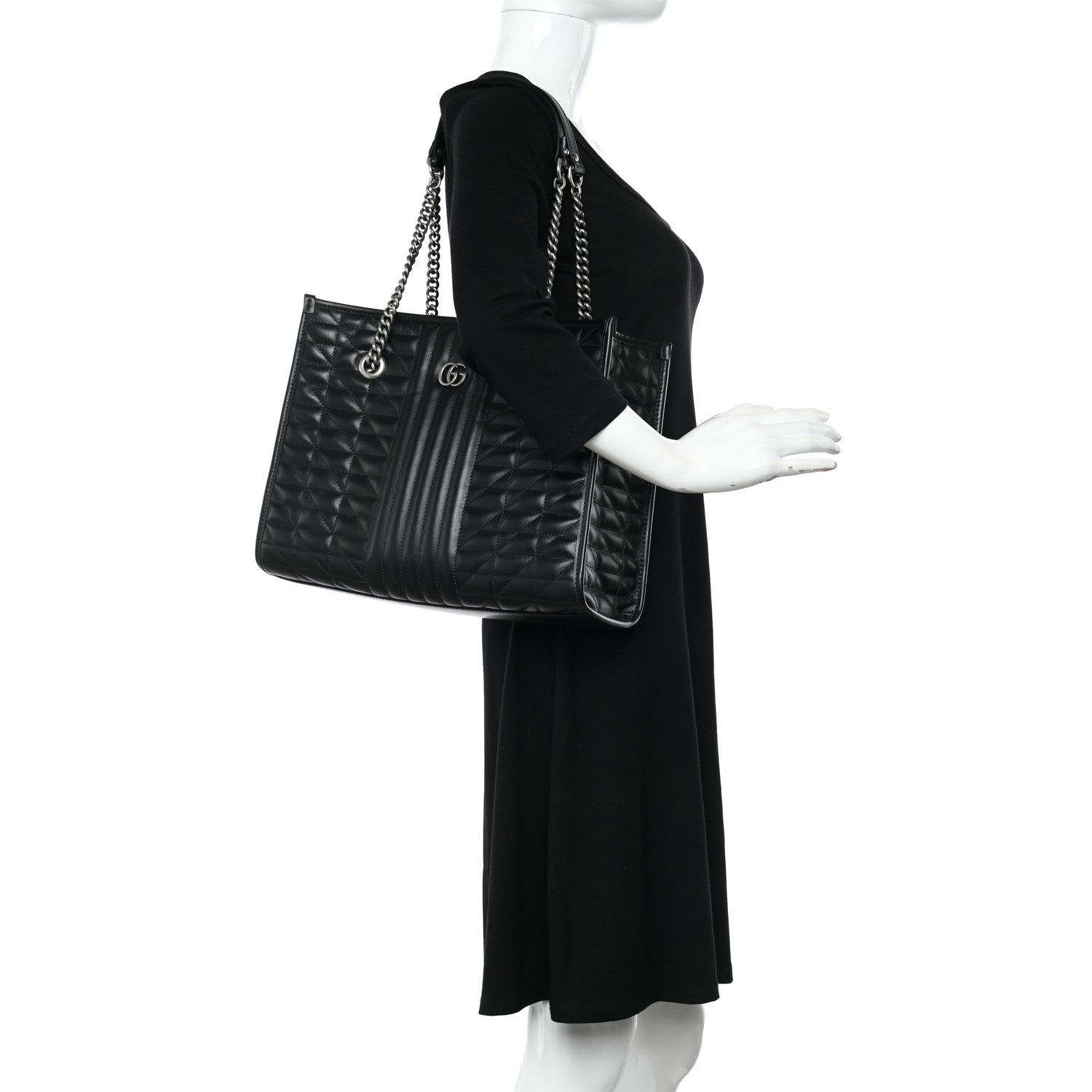 Gucci Calfskin Matelasse Aria Medium GG Marmont Shoulder Tote Black 2 of 11