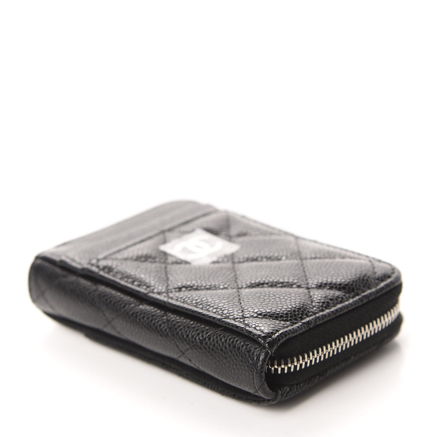 Caviar Quilted Zip Card Holder Black