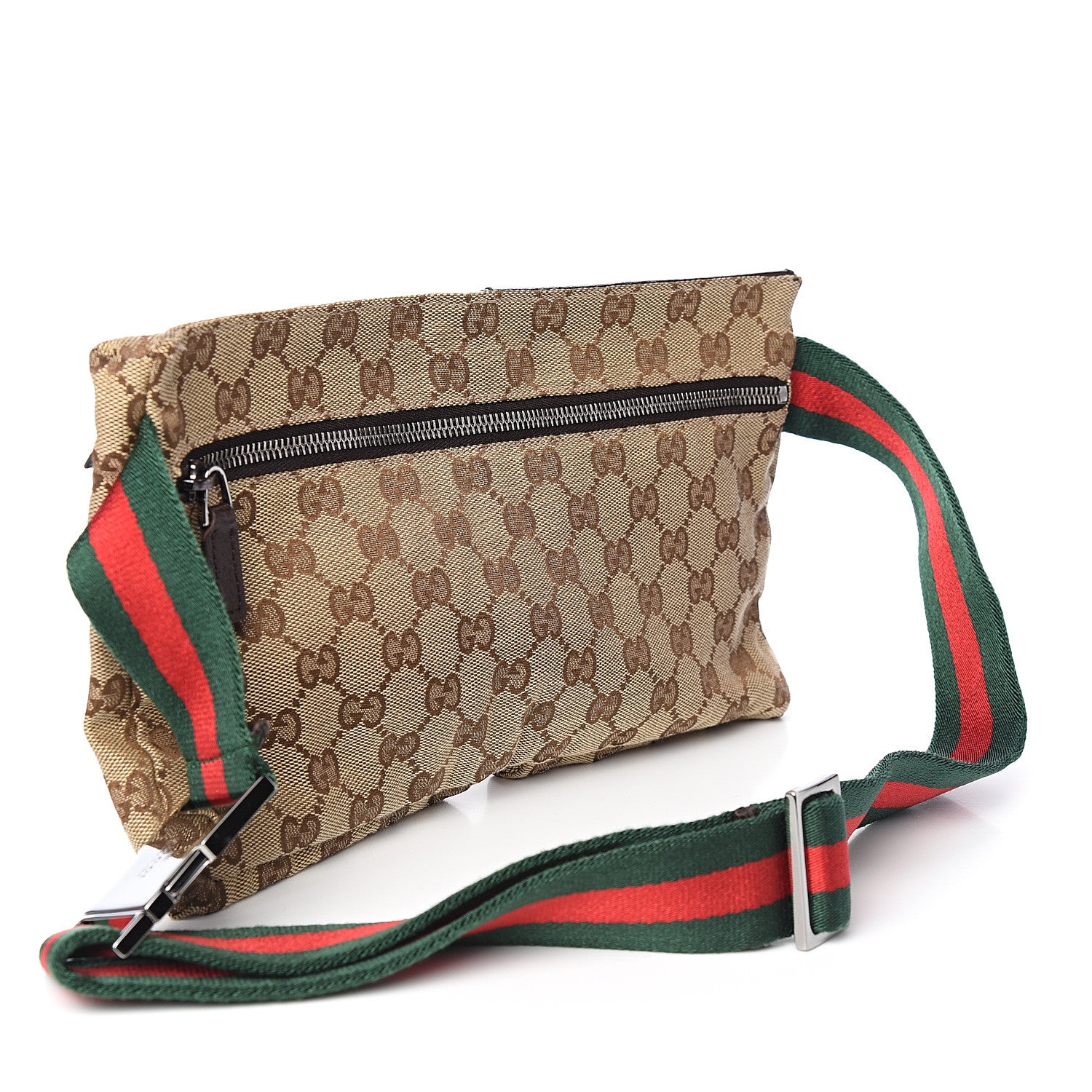Gucci GG Monogram Web Double Pocket Belt Bag Dark Brown 2 of 9