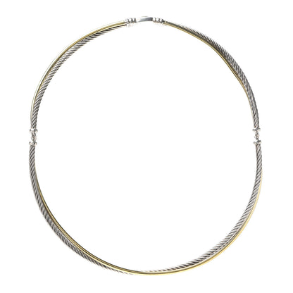 David Yurman Sterling Silver 18K Yellow Gold Crossover Cable Choker Necklace 1 of 3