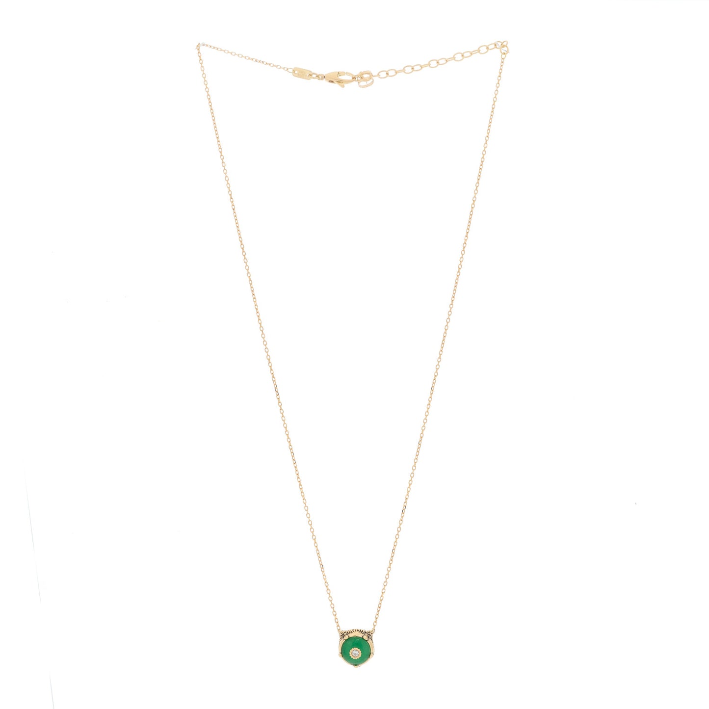 18K Yellow Gold Diamond Jade Le Marche Des Merveilles Feline Pendant Necklace