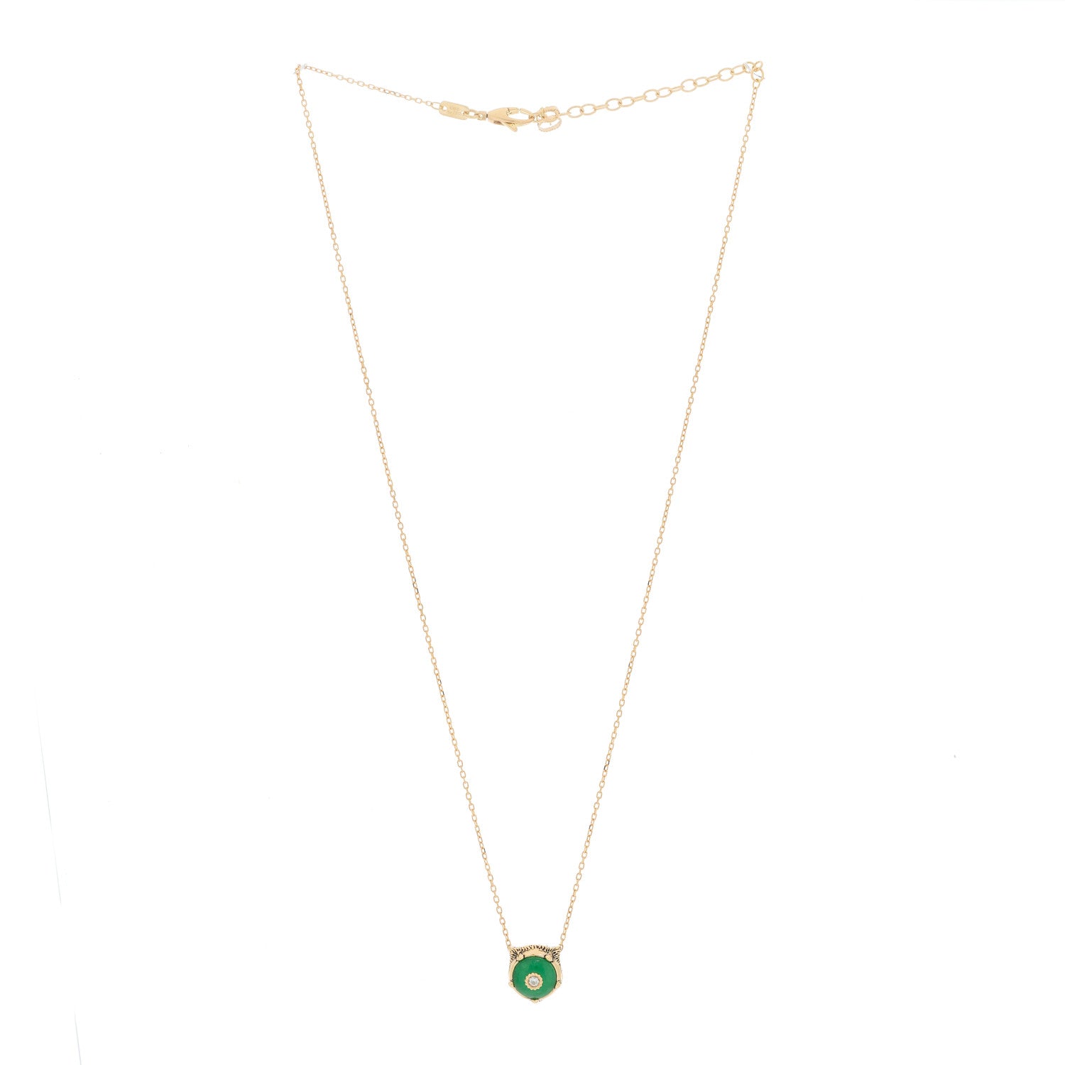 Gucci 18K Yellow Gold Diamond Jade Le Marche Des Merveilles Feline Pendant Necklace 3 of 6