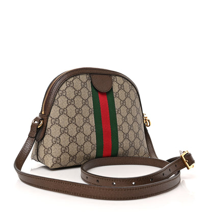 Gucci GG Supreme Monogram Textured Dollar Calfskin Web Small Ophidia Dome Shoulder Bag Beige Ebony New Acero 3 of 9