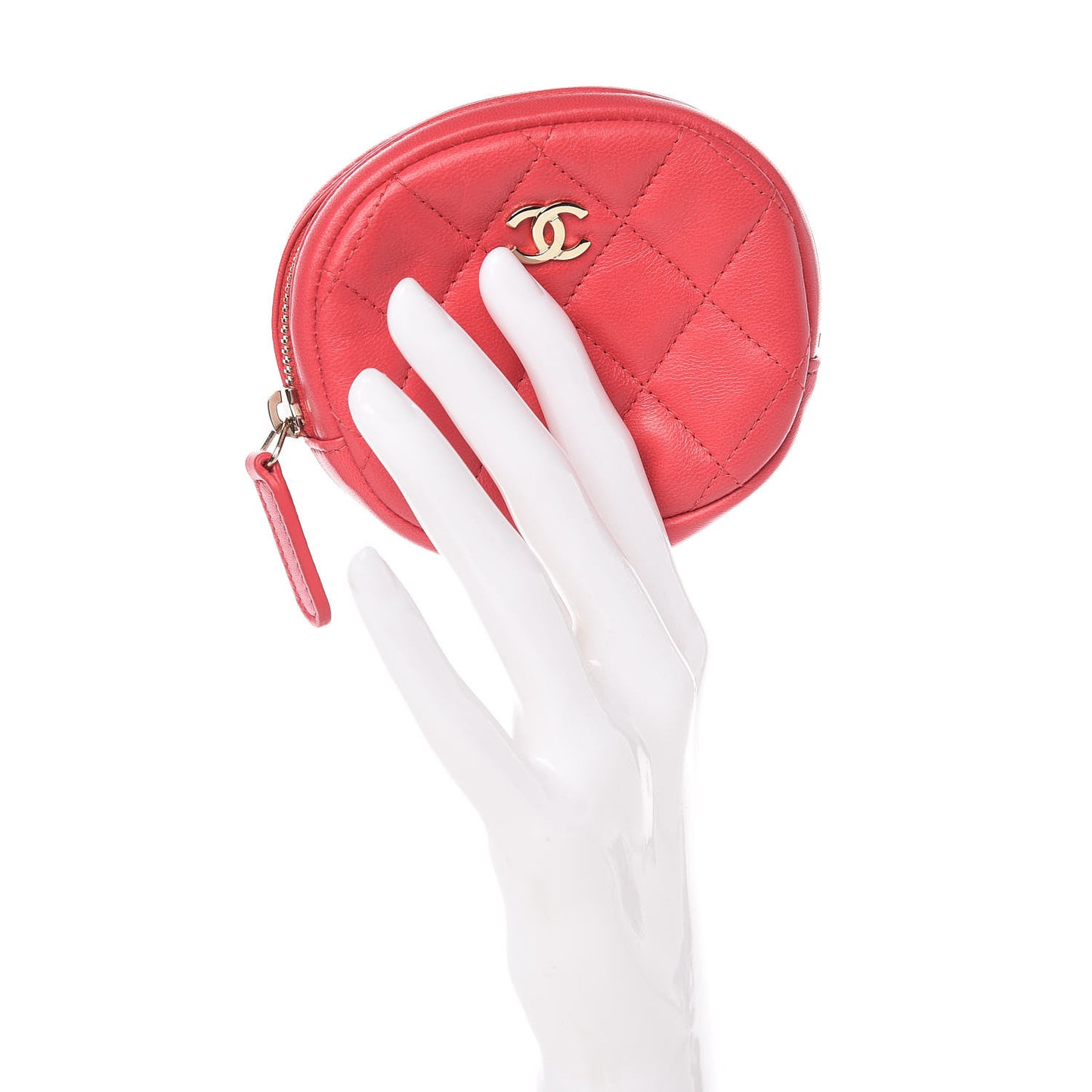 Lambskin Quilted Zip Around Classic Coin Purse Coral