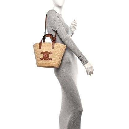 Celine Raffia Calfskin Triomphe Teen Panier Tan 2 of 10